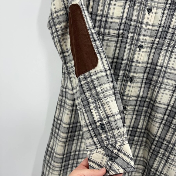 Kavu Jurnee Flannel Plaid Shirt Dress Elbow Patches Button Up Long Sleeve Small - Picture 6 of 9